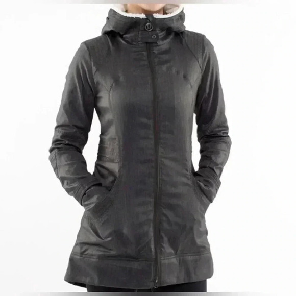 Lululemon Athletica Women Charcoal Gray Hooded Insulated Parka Jacket Sz Medium - Picture 2 of 6
